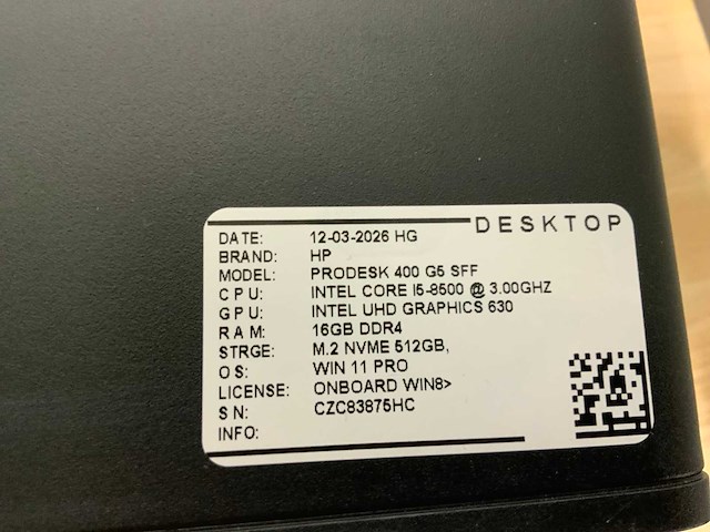 Hp prodesk 400 g5 sff desktop (5x) - afbeelding 8 van  9