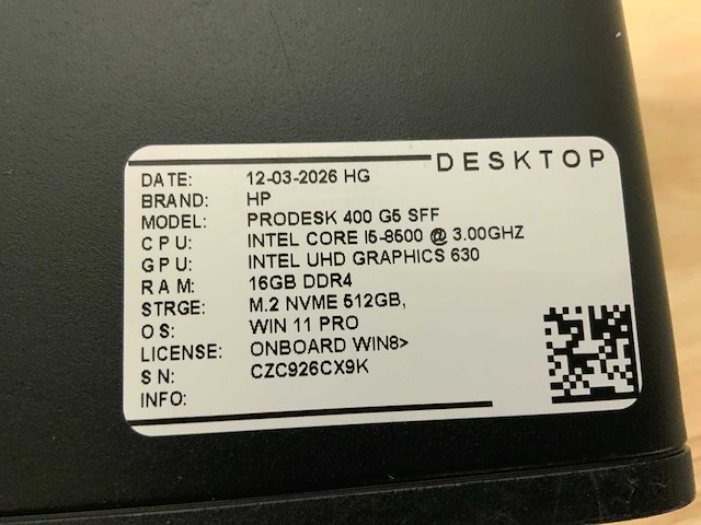 Hp prodesk 400 g5 sff desktop (5x) - afbeelding 9 van  9