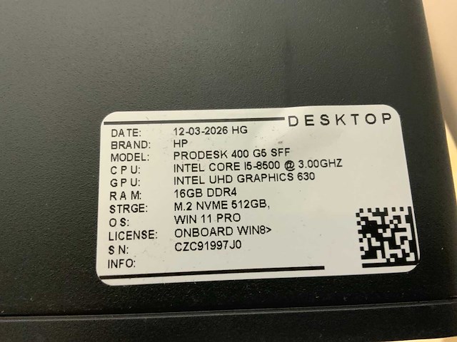 Hp prodesk 400 g5 sff desktop (5x) - afbeelding 7 van  9