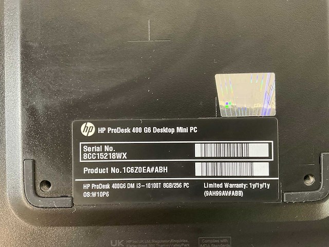 Hp prodesk 400 g6, core(tm) i3 10th gen, 8 gb ram, 256 gb nvme mini desktops (2x) - afbeelding 5 van  6