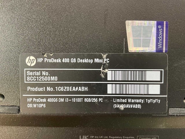 Hp prodesk 400 g6, core(tm) i3 10th gen, 8 gb ram, 256 gb nvme mini desktops (2x) - afbeelding 6 van  6