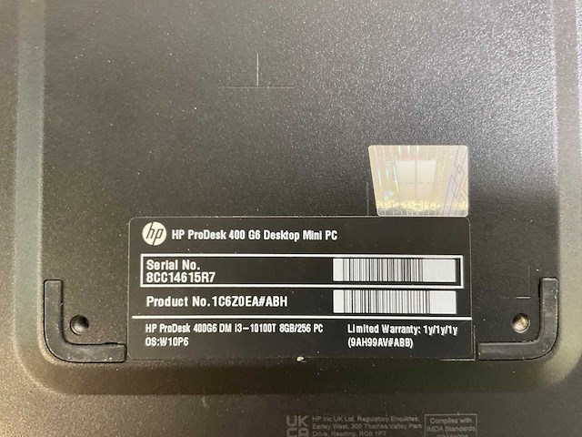 Hp prodesk 400 g6, core(tm) i3 10th gen, 8gb ram, 256 gb nvme mini desktops (2x) - afbeelding 4 van  4