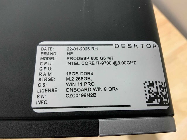 Hp prodesk 600 g5 mt(i7) desktop - afbeelding 5 van  5