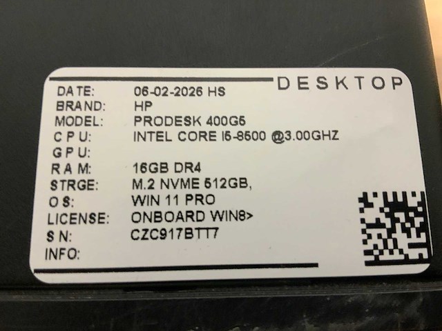 Hp prodesk 600 g5 sff desktop (4x) - afbeelding 6 van  8
