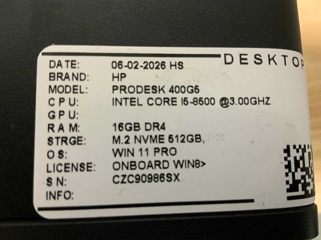 Hp prodesk 600 g5 sff desktop (4x) - afbeelding 7 van  8