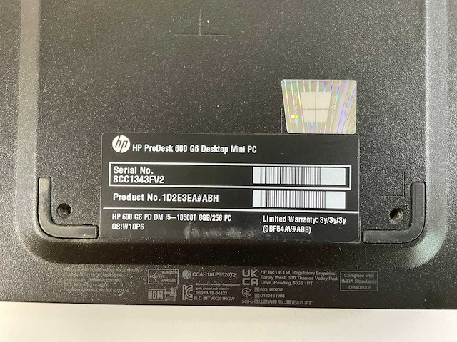 Hp prodesk 600 g6, core(tm) i5 10th gen, 8 gb ram, 256 gb nvme mini desktops (3x) - afbeelding 2 van  9