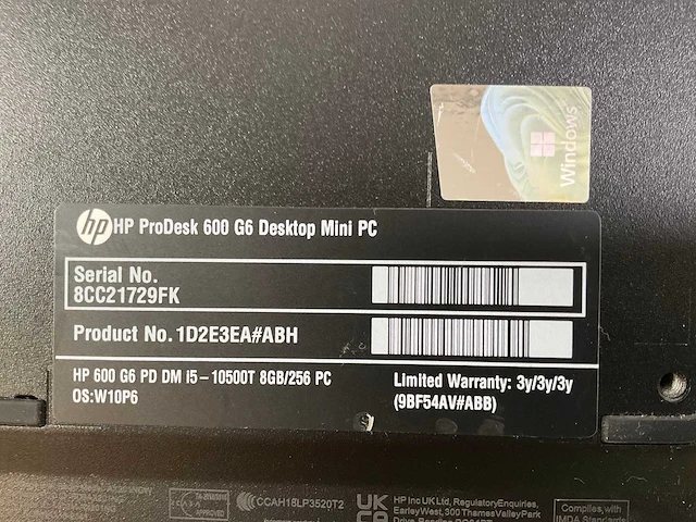 Hp prodesk 600 g6, core(tm) i5 10th gen, 8 gb ram, 256 gb nvme mini desktops (3x) - afbeelding 7 van  8