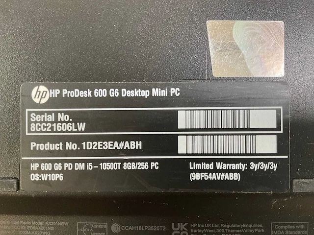 Hp prodesk 600 g6, core(tm) i5 10th gen, 8 gb ram, 256 gb nvme mini desktops (3x) - afbeelding 8 van  8