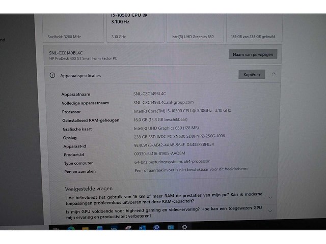 Hp prodesk intel core i5-10500 cpu @3.10ghz desktop - afbeelding 1 van  1