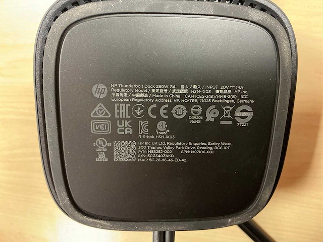 Hp thunderbolt dock g4 (280w) dockingstation - afbeelding 2 van  3