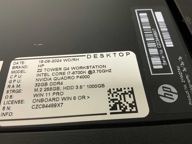 Hp z2 tower g4 workstation (2x) - afbeelding 8 van  9