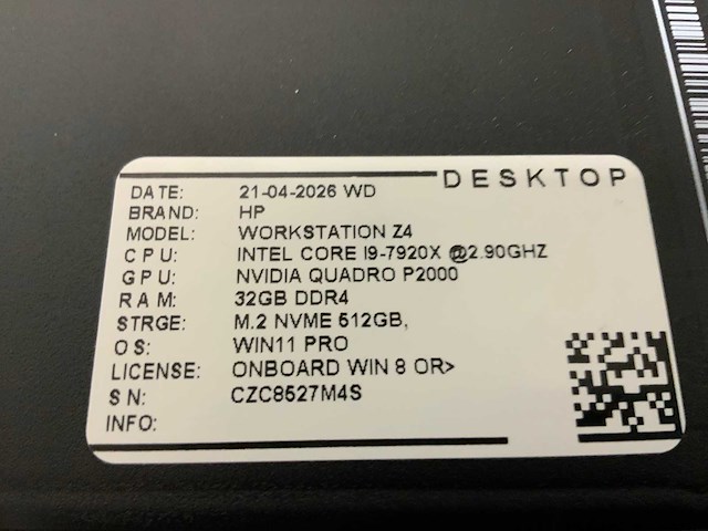 Hp z4 g4 workstation(i9) desktop - afbeelding 7 van  7