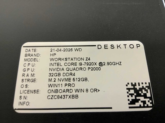 Hp z4 g4 workstation(i9) desktop - afbeelding 4 van  4