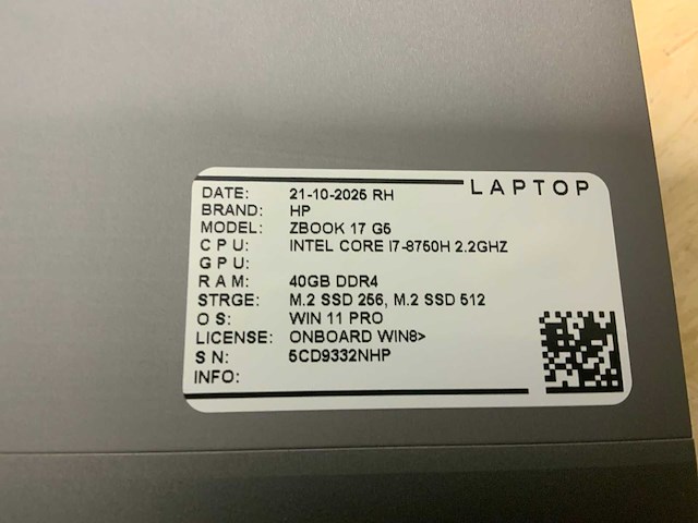 Hp zbook 17 g5 (i7) laptop - afbeelding 8 van  8