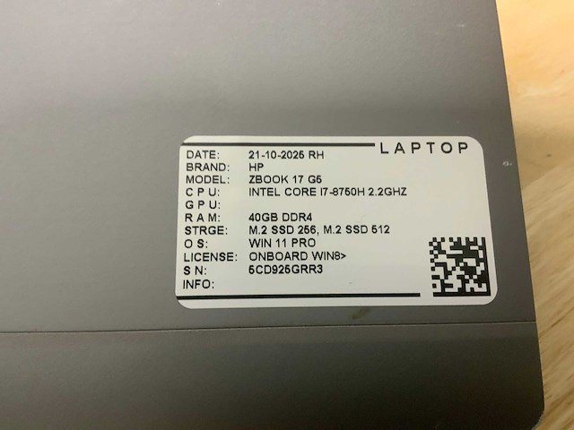 Hp zbook 17 g5 (i7) laptop - afbeelding 8 van  8