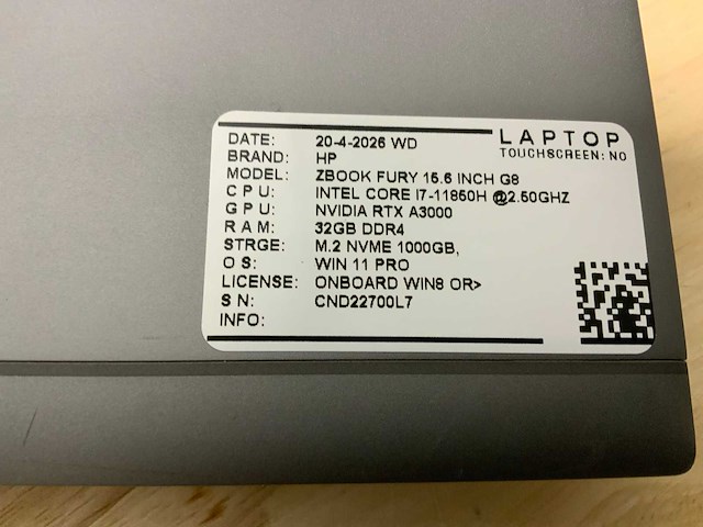 Hp zbook fury 15,6” g8 (i7) laptop - afbeelding 7 van  7