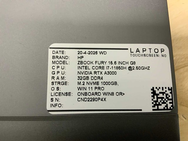 Hp zbook fury 15,6” g8 (i7) laptop - afbeelding 6 van  6