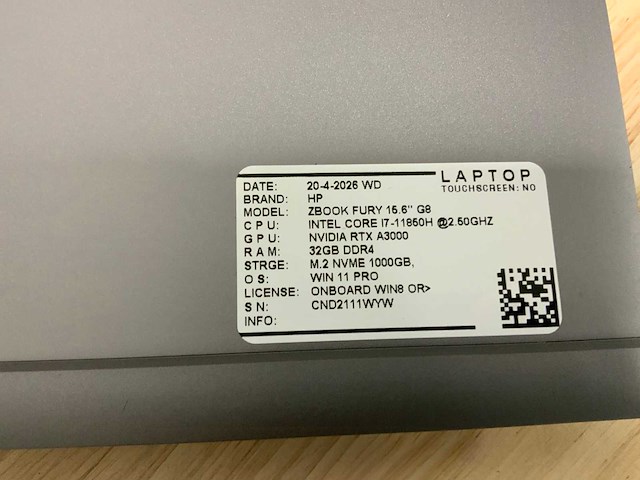 Hp zbook fury 15,6” g8 (i7) laptop - afbeelding 5 van  5