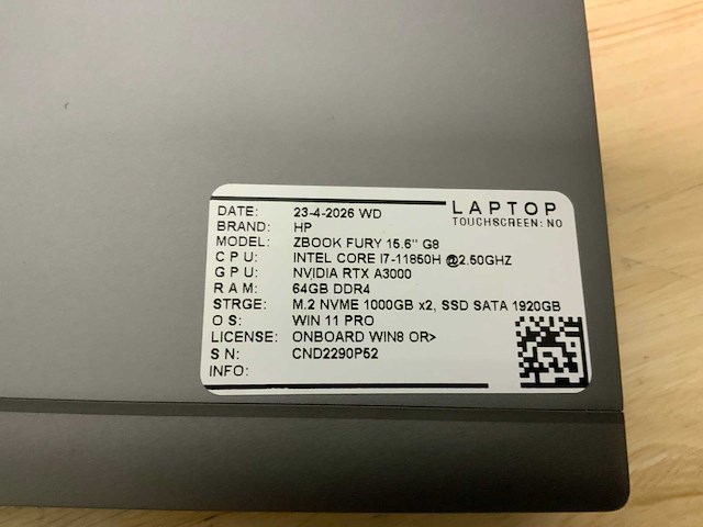 Hp zbook fury 15,6” g8 (i7) laptop - afbeelding 7 van  7
