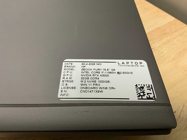Hp zbook fury 15,6” g8 (i7) laptop - afbeelding 1 van  1