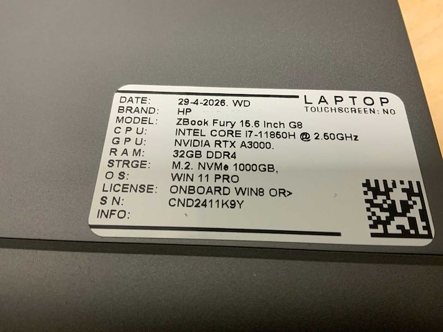 Hp zbook fury 15,6” g8 (i7) laptop - afbeelding 3 van  7