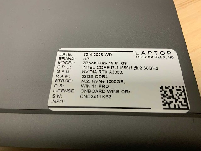 Hp zbook fury 15,6” g8 (i7) laptop - afbeelding 2 van  7