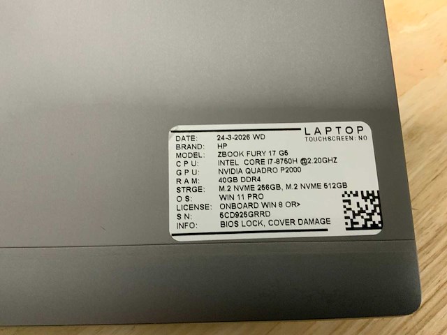 Hp zbook fury 17 g5(i7) laptop - afbeelding 9 van  9