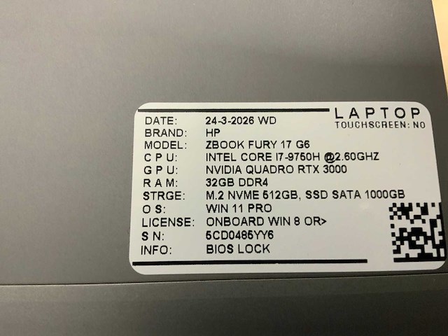 Hp zbook fury 17 g5(i7) laptop - afbeelding 8 van  8