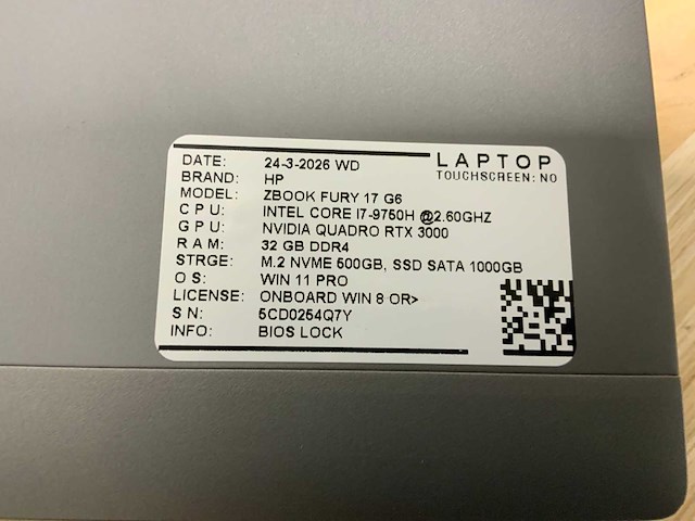 Hp zbook fury 17 g6(i7) laptop - afbeelding 9 van  9
