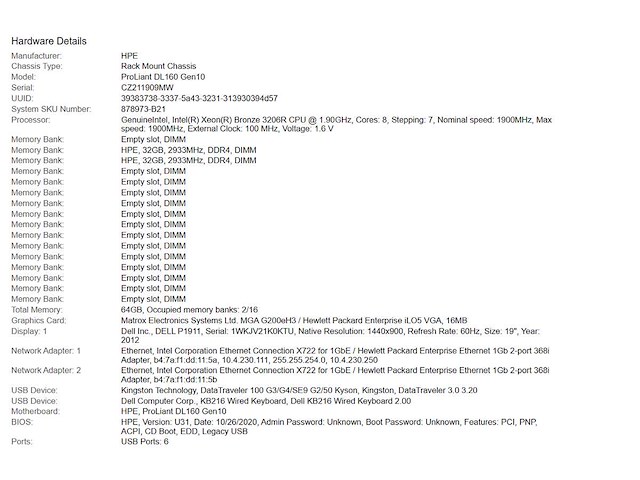 Hpe (proliant dl160 gen10) - xeon(r) bronze 3206r, 64 gb ram (2x32gb), no hdd rack mount chassis - afbeelding 9 van  9