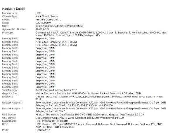 Hpe (proliant dl160 gen10) - xeon(r) bronze 3206r, 64 gb ram (2x32gb), no hdd rack mount chassis - afbeelding 8 van  8