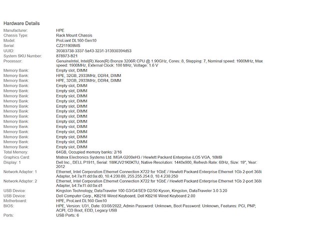 Hpe (proliant dl160 gen10) - xeon(r) bronze 3206r, 64 gb ram (2x32gb), no hdd rack mount chassis - afbeelding 9 van  9