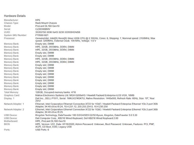 Hpe (proliant dl160 gen10) - xeon(r) silver 4208, 128 gb ram (4x32gb), no hdd rack mount chassis - afbeelding 4 van  4