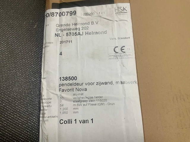 Hsk - favorit nova - pendeldeur voor zijwand 120 x 195 cm - afbeelding 5 van  5