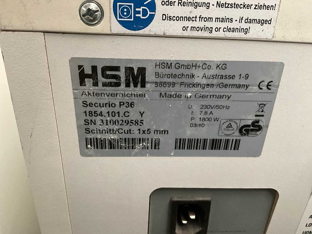 Hsm p36 papiershredder - afbeelding 4 van  4