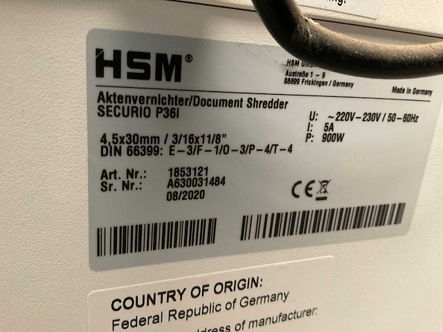 Hsm p36i papiershredder - afbeelding 3 van  3