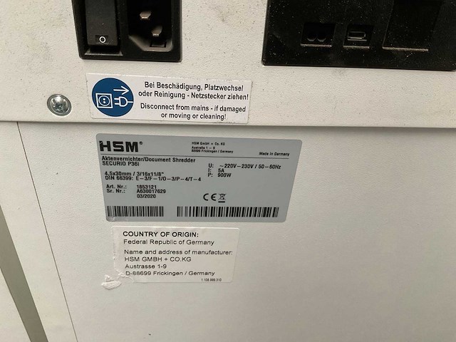 Hsm p36i papiershredder - afbeelding 5 van  5