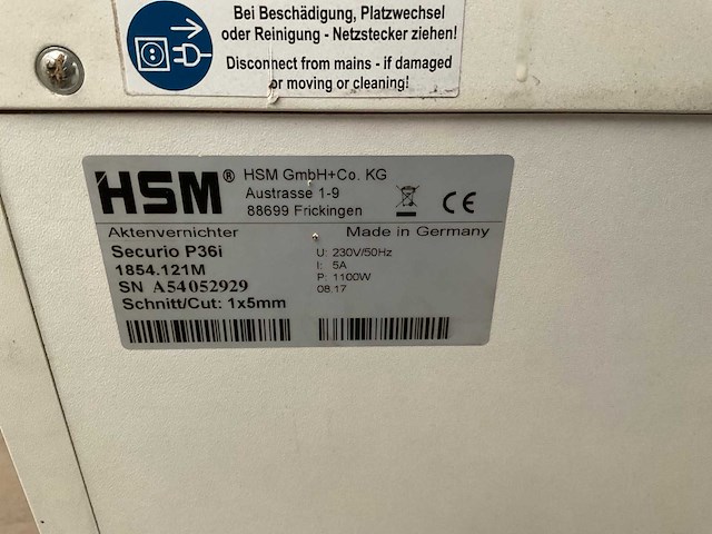 Hsm securio p36i papiershredder - afbeelding 3 van  3