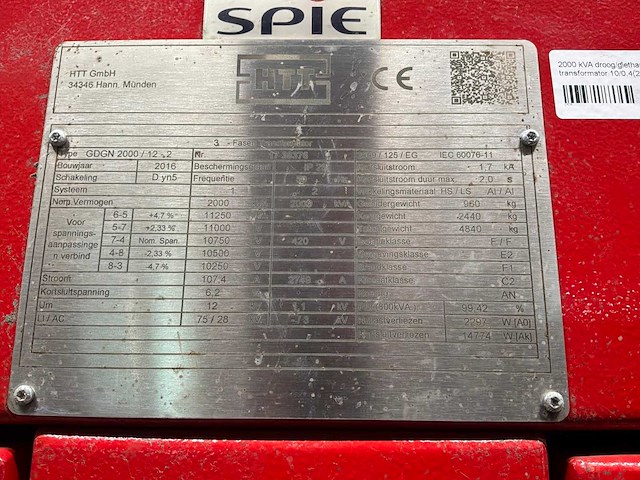 Htt 2000 kva transformator 10.750 / 420 volt - afbeelding 8 van  8