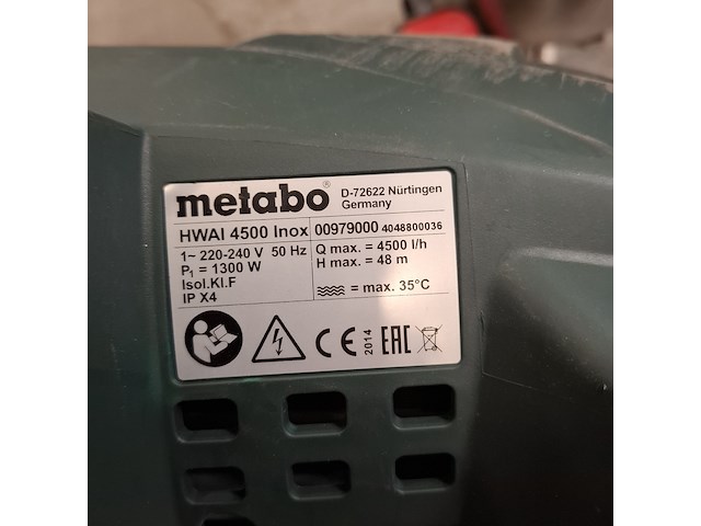 Huiswaterpomp metabo, hwai 4500 inox, bouwjaar 2014 - afbeelding 5 van  5