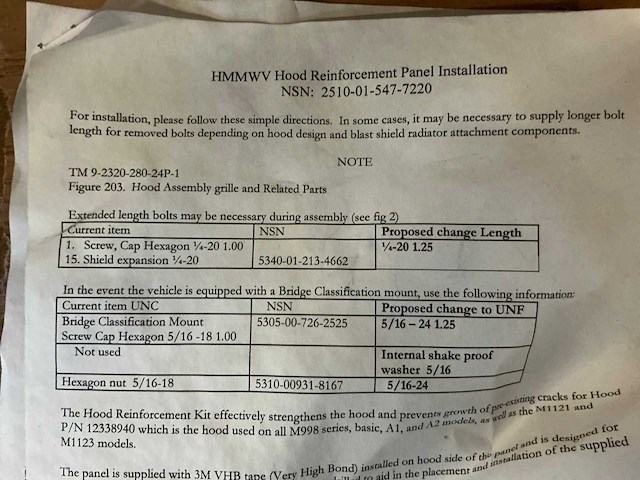 Hummer motorkap versteviging-set - afbeelding 2 van  4