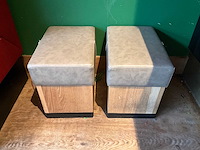 Hutten - houten poef met lederen zitting (2x) - afbeelding 1 van  3