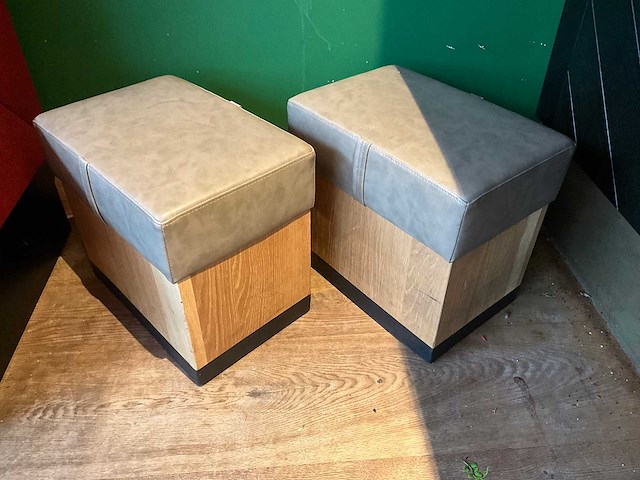 Hutten - houten poef met lederen zitting (2x) - afbeelding 3 van  3