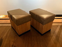 Hutten - houten poef met lederen zitting (2x) - afbeelding 2 van  6