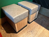 Hutten - houten poef met lederen zitting (2x) - afbeelding 2 van  3