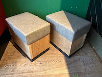 Hutten - houten poef met lederen zitting (2x) - afbeelding 3 van  3