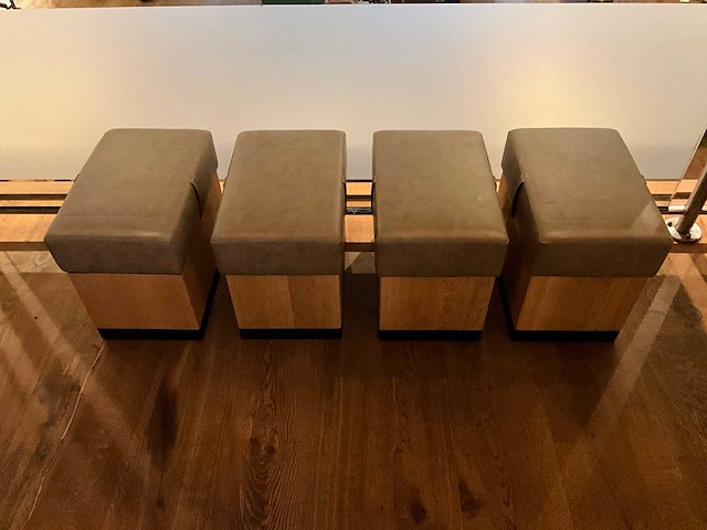 Hutten - houten poef met lederen zitting (4x) - afbeelding 4 van  4