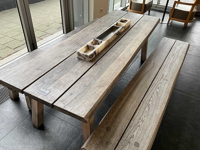 Hutten - houten tafel met 2 banken - afbeelding 2 van  5