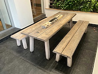 Hutten - houten tafel met 2 banken - afbeelding 2 van  7