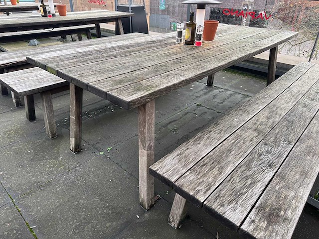 Hutten - houten terrasset tafel met 2 banken - afbeelding 6 van  7